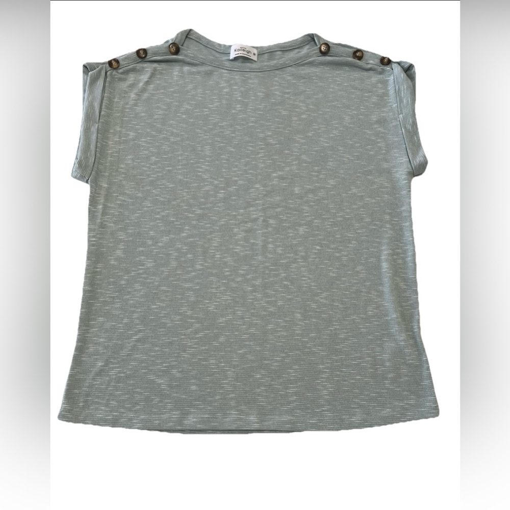 Kaileigh Sage Button-Shoulder Tee